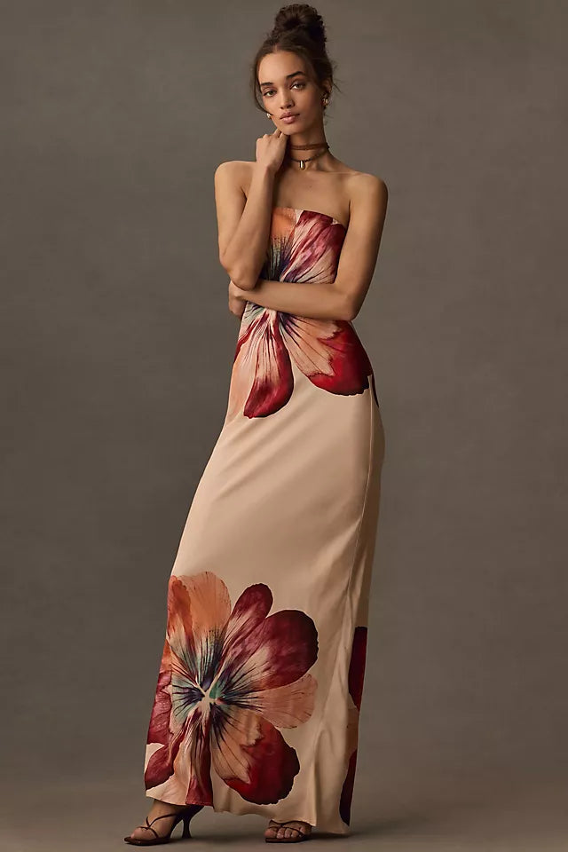 maxi satin floral dress Satin Floral Dress – ByDyma